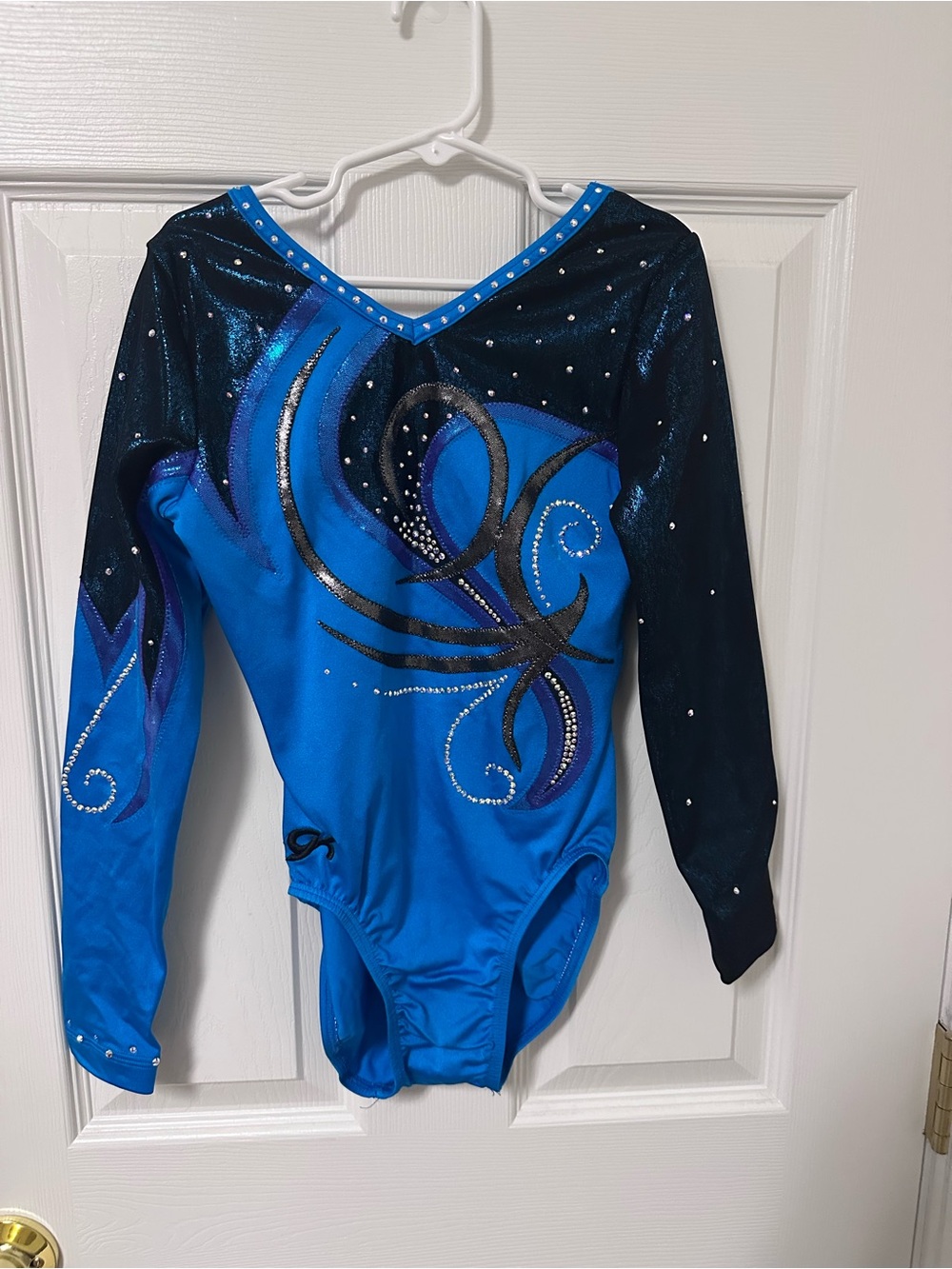 GK Blue & Black Sparkle Long-Sleeve Gymnastics Leotard